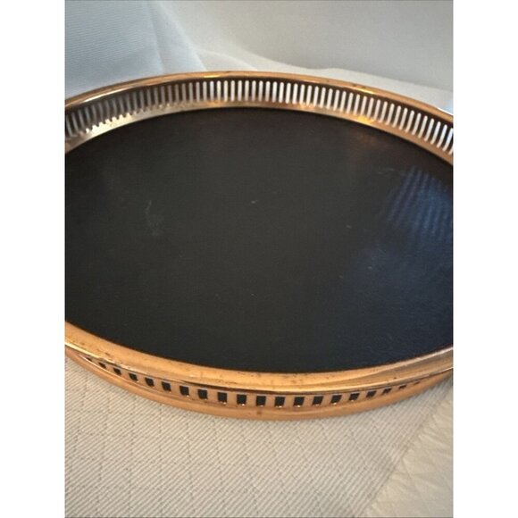 Coppercraft Guild 13" Round Barware Serving Tray Faux Leather Vintage Copper MCM - Picture 4 of 14